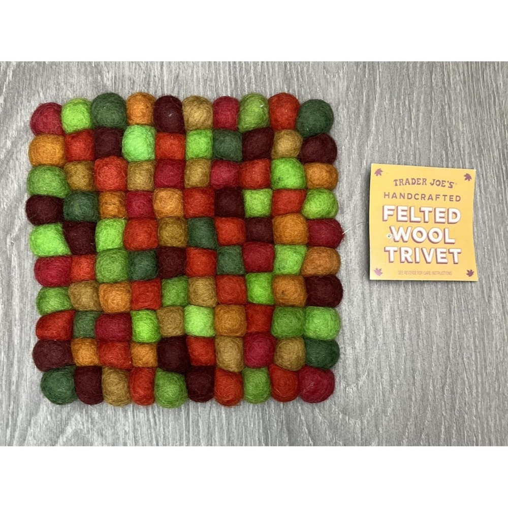 Trader Joe's Handcrafted Felted Wool Trivet Multicolor‎ Square Hot Pad Mat Decor